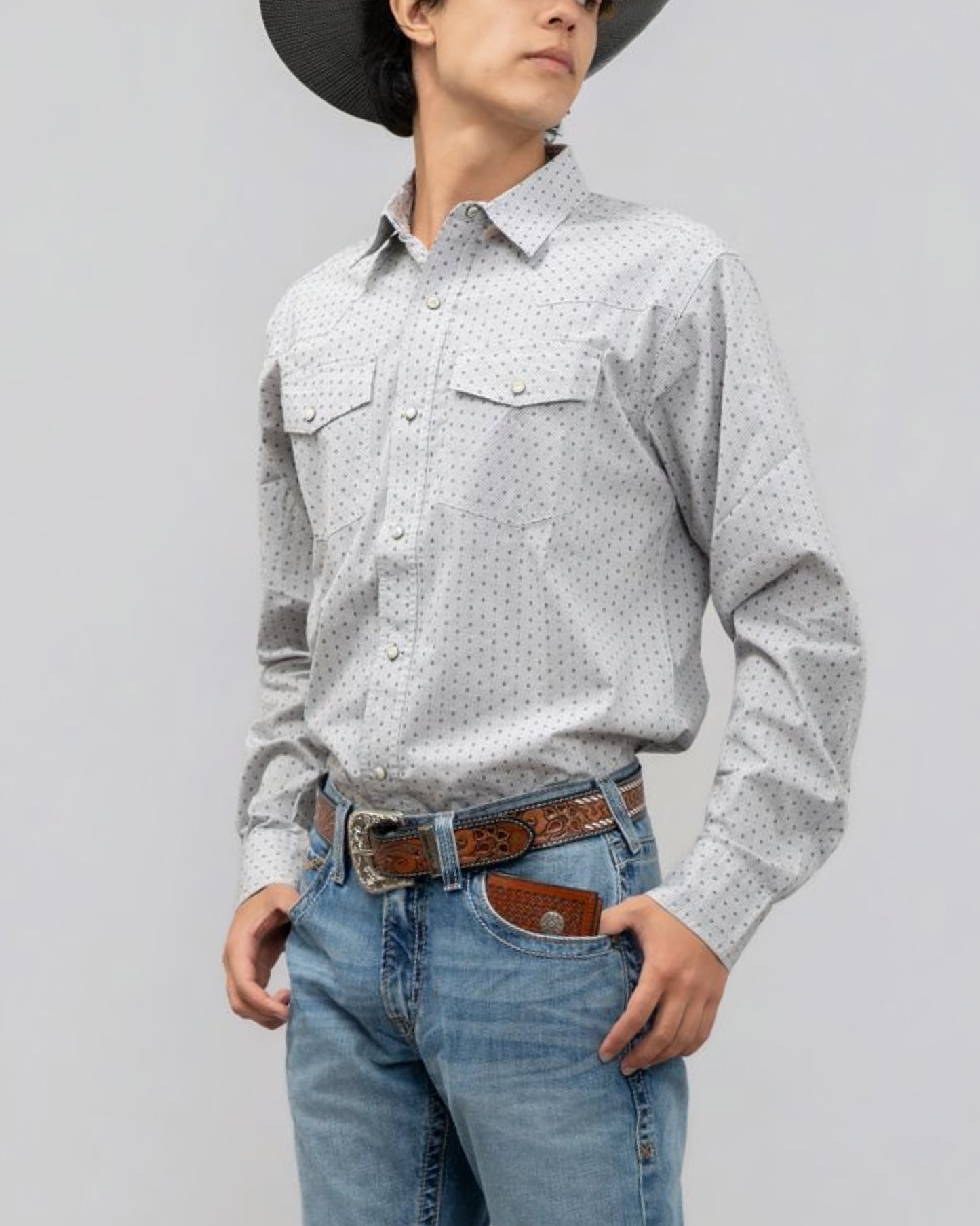 Outback King | Men's Frontier Shirt | White Grid Stars