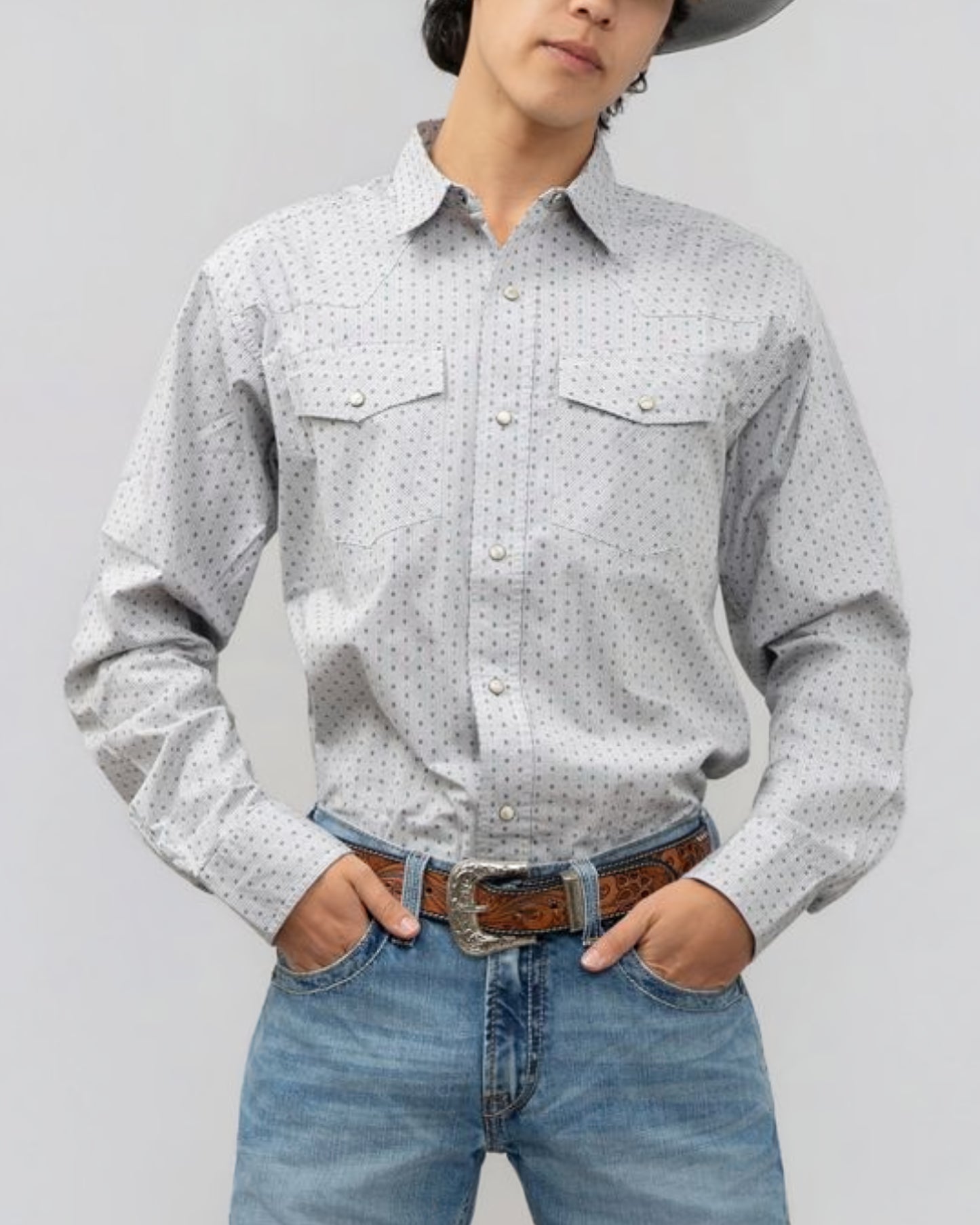 Outback King | Men's Frontier Shirt | White Grid Stars