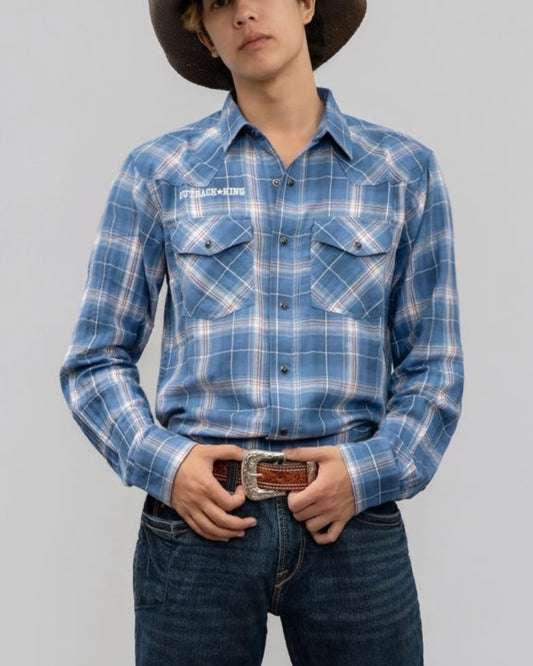 Outback King | Men's Frontier Logo Shirt  | Blue/Red Check