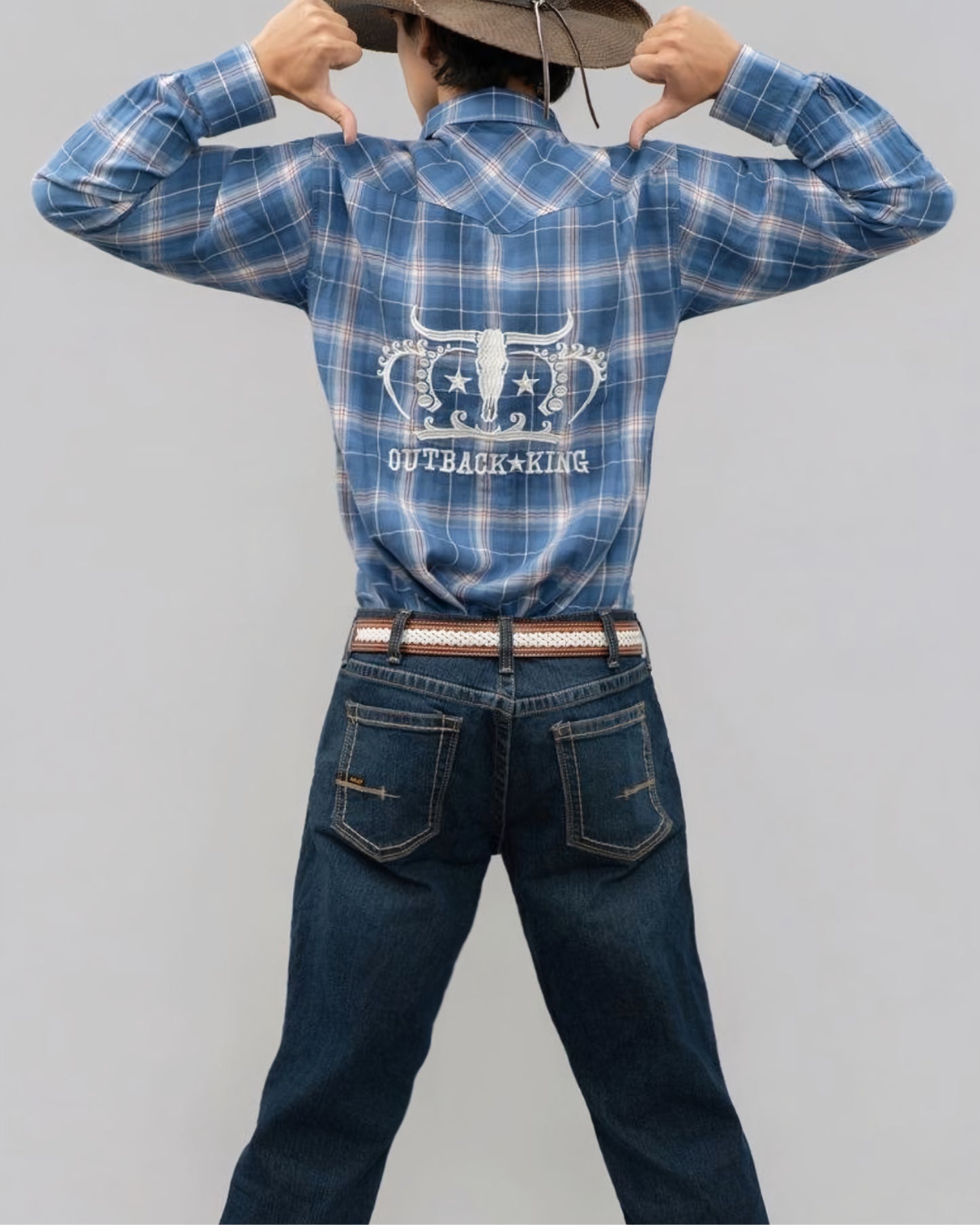 Outback King | Men's Frontier Logo Shirt  | Blue/Red Check