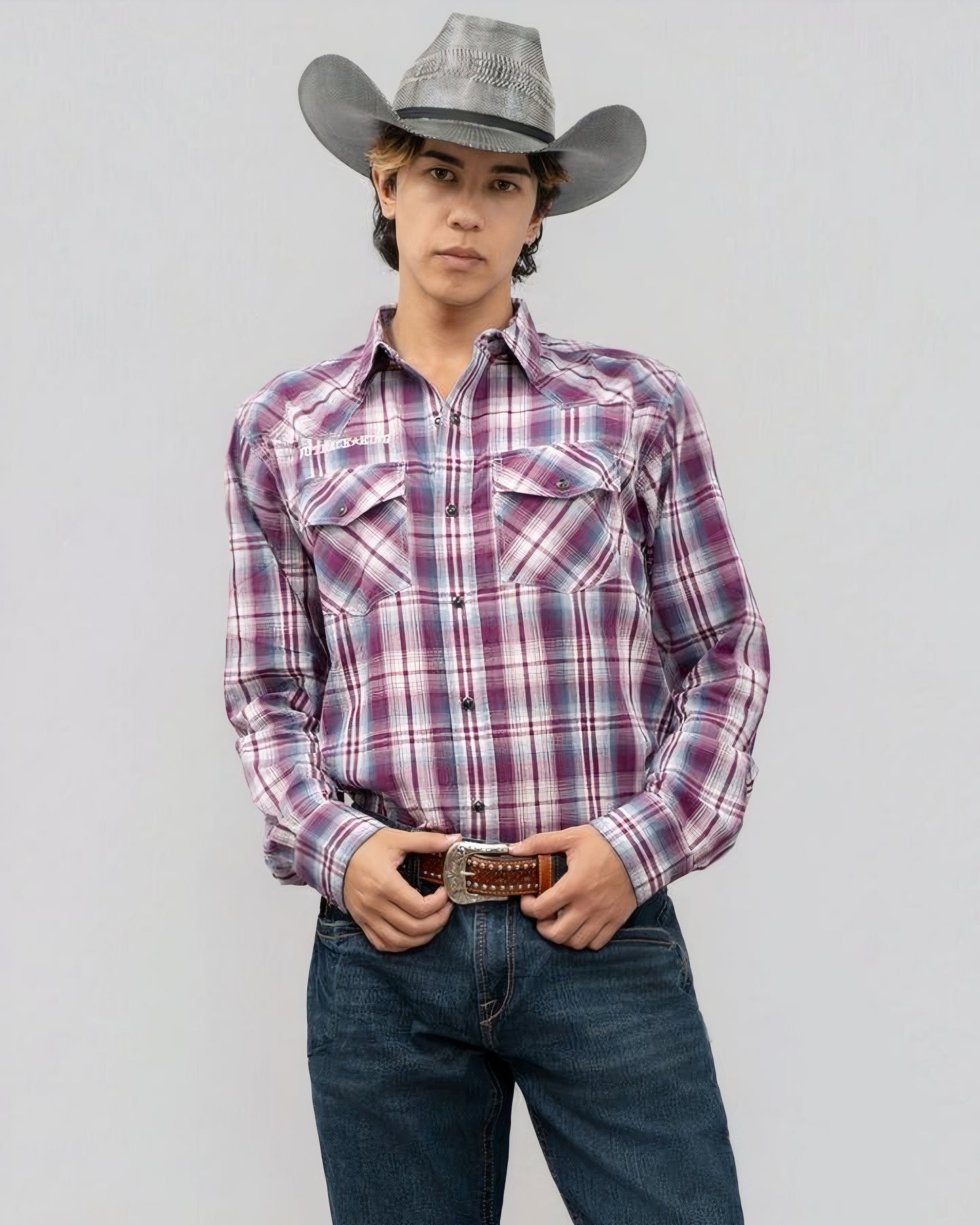 Outback King Men’s Frontier Logo Shirt | Maroon/Blue Check