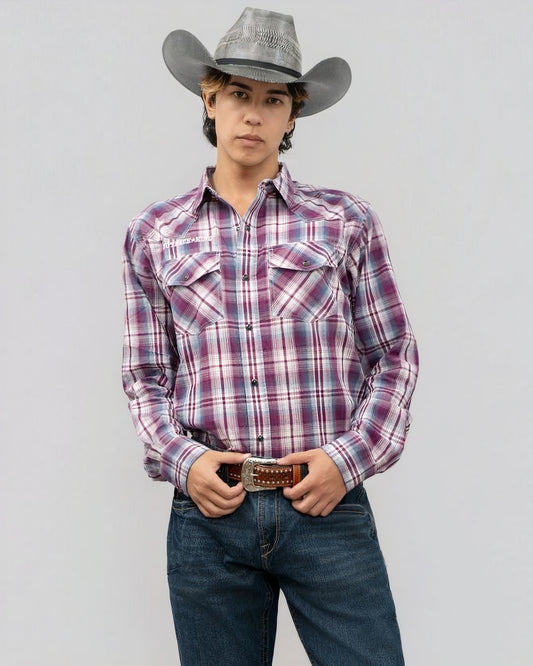 Outback King Men’s Frontier Logo Shirt | Maroon/Blue Check