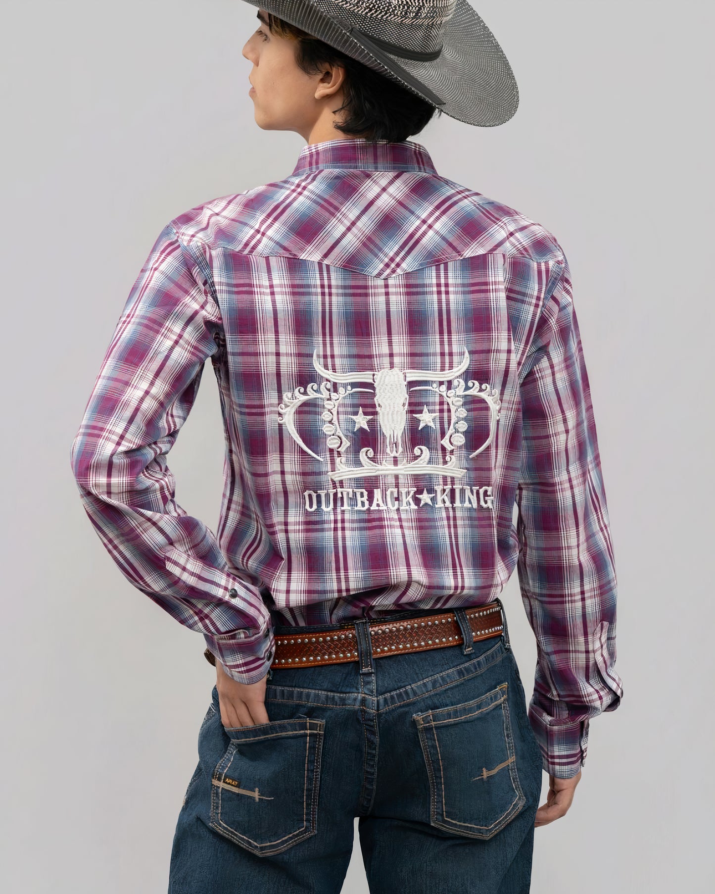 Outback King Men’s Frontier Logo Shirt | Maroon/Blue Check