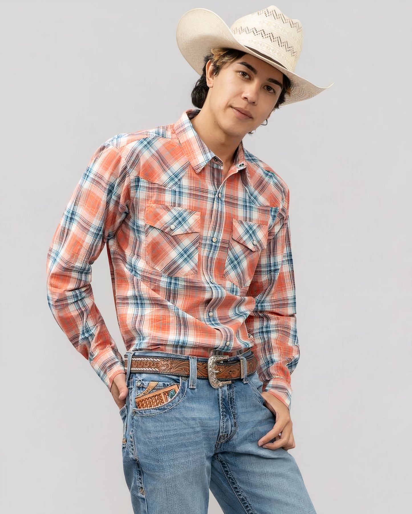 Outback King | Men's Frontier Shirt | Orange/Blue Check