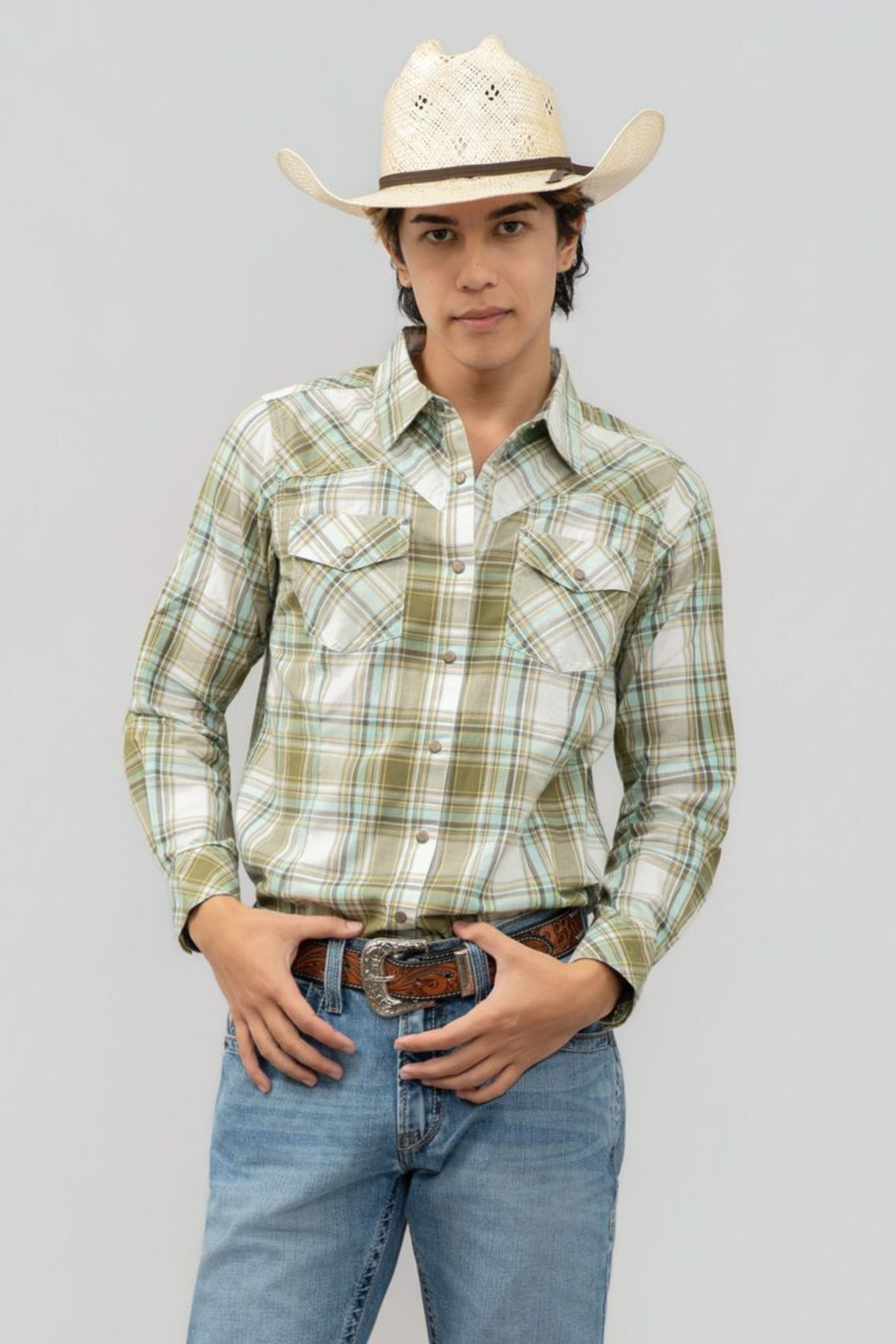 Outback King | Cowgirl Classic Shirt | Green/Light Blue Check