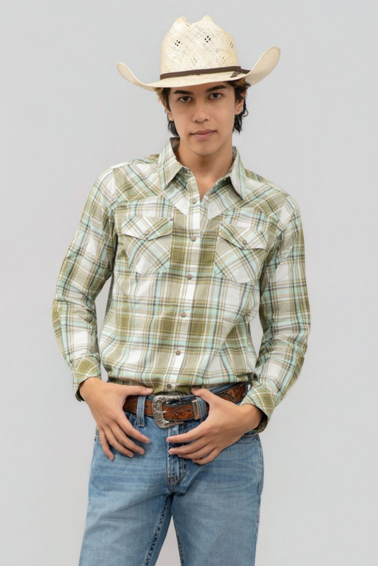 Outback King | Cowgirl Classic Shirt | Green/Light Blue Check