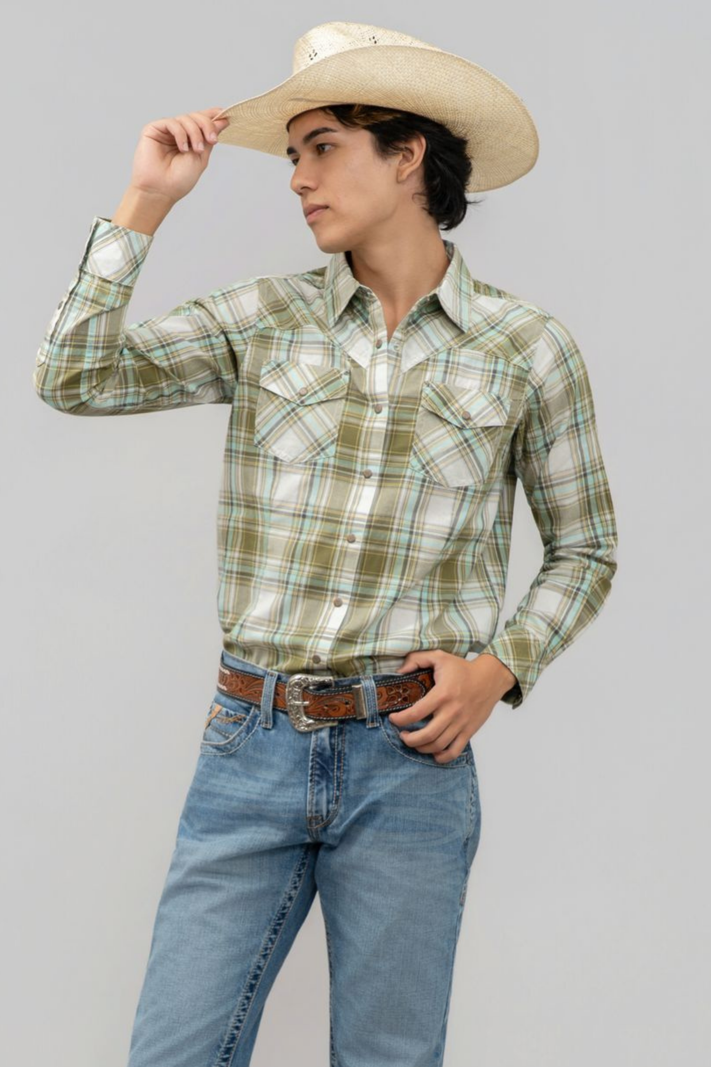 Outback King | Cowgirl Classic Shirt | Green/Light Blue Check