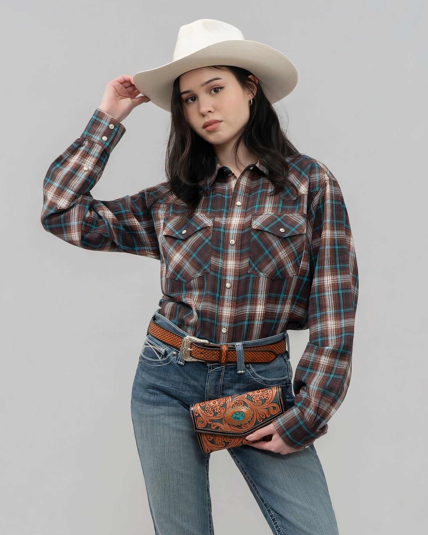 Outback King | Honey Don't Shirt | Brown/Turquoise Check