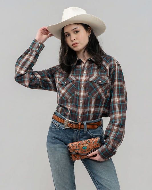 Outback King | Honey Don't Shirt | Brown/Turquoise Check